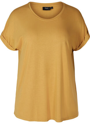 T-shirt in viscosemix met ronde hals, Honey Mustard , Packshot image number 0