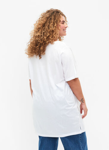 Effen kleur oversized v-hals t-shirt, Bright White, Model image number 1