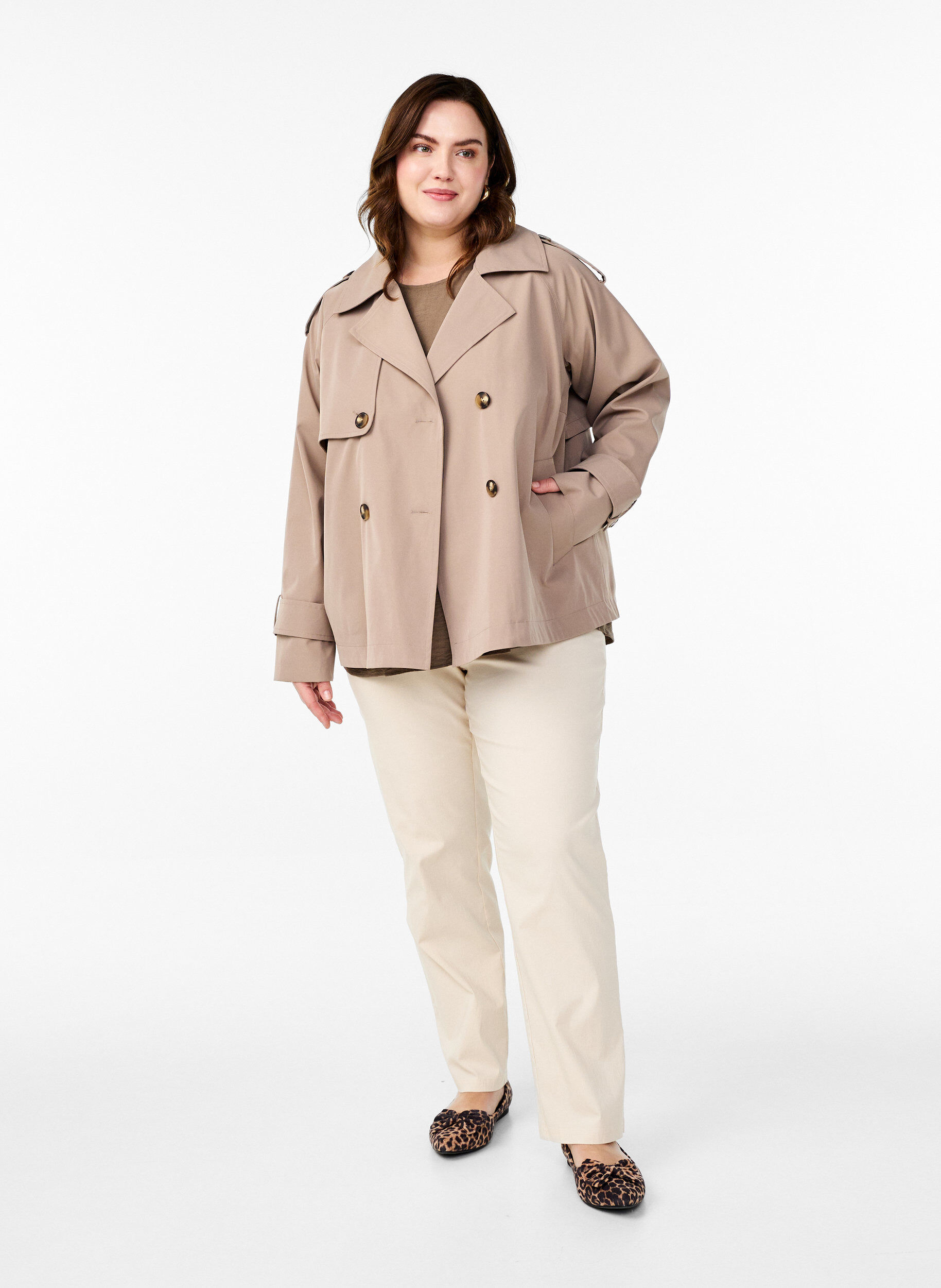 Zizzi Korte trenchcoat met klassieke details, Grijs, Model image number 1