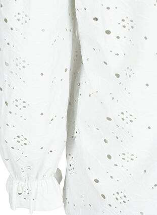 Blouse met lange mouwen en gaatjespatroon, Bright White, Packshot image number 3