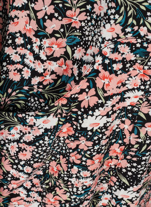 Viscose jurk met print en korte mouwen , Black/Coral Flower, Packshot image number 3