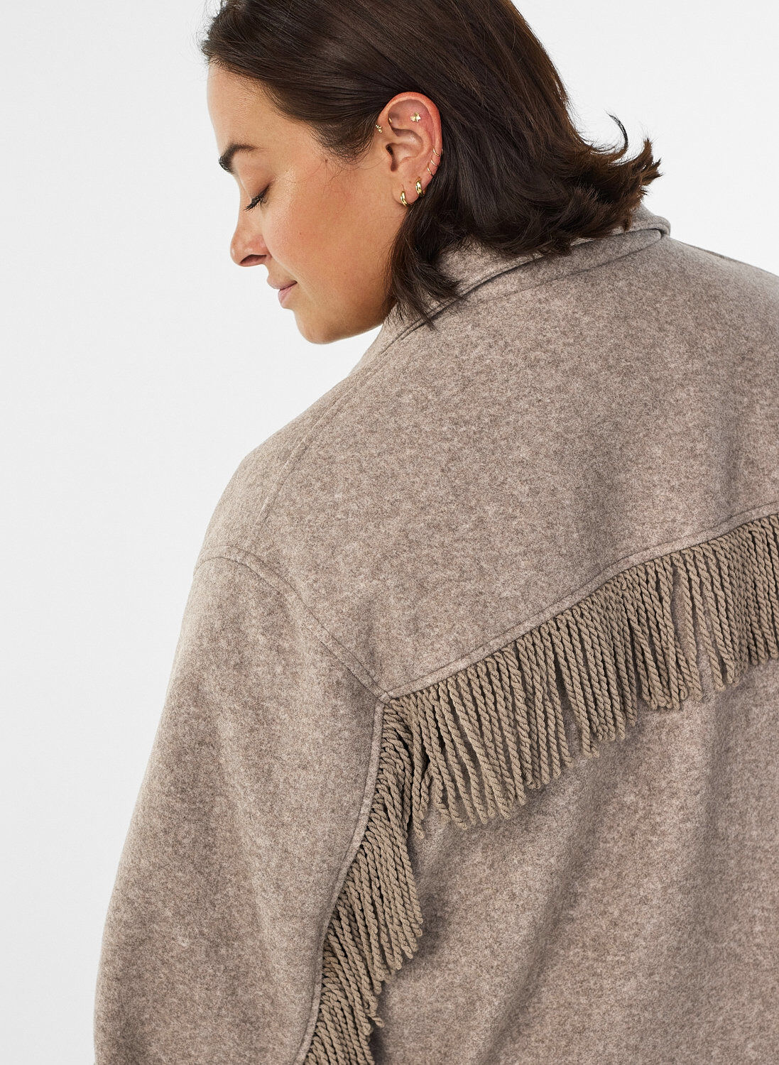 Zizzi Korte shirtjas met franjes, Beige, Model image number 3