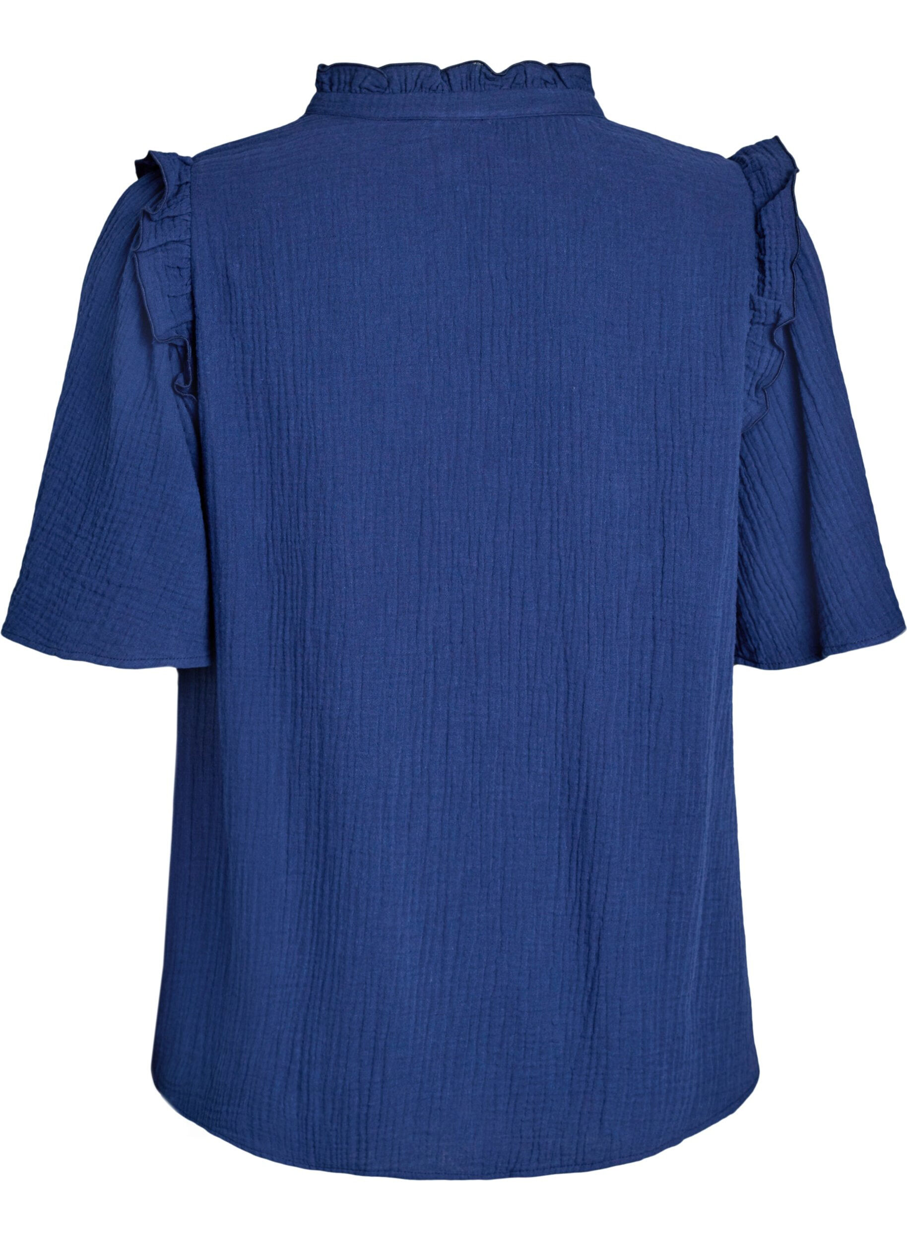 ZizziBlouse in katoen mousseline met broderie anglaise en 1/2 mouwen, Blauw, Packshot image number 1