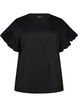 T-shirt van biologisch katoen met ruches mouwen, Zwart, Packshot image number 0