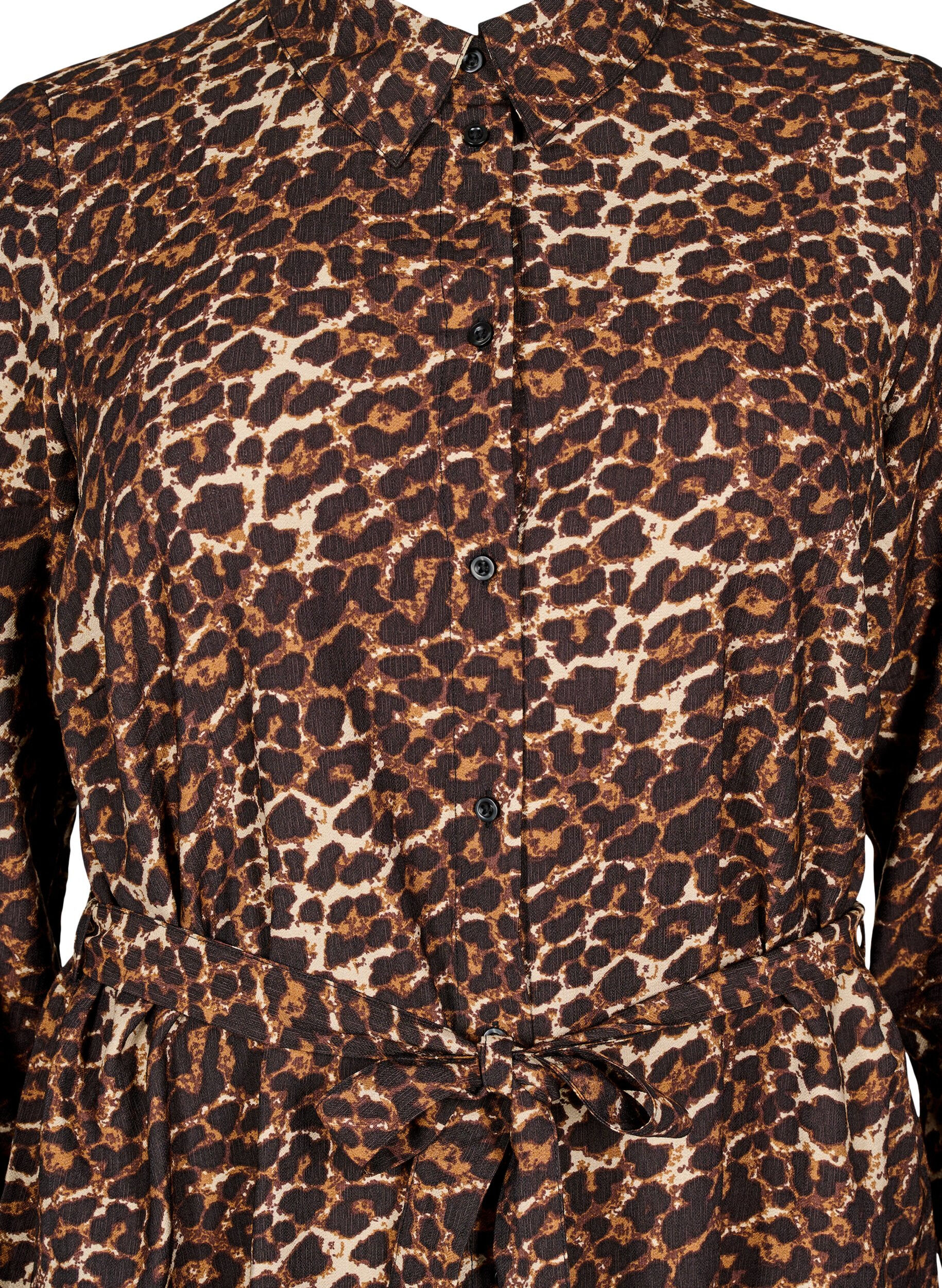 Zizzi Jurk met lange mouwen en strikriem, Bruin, Packshot image number 2