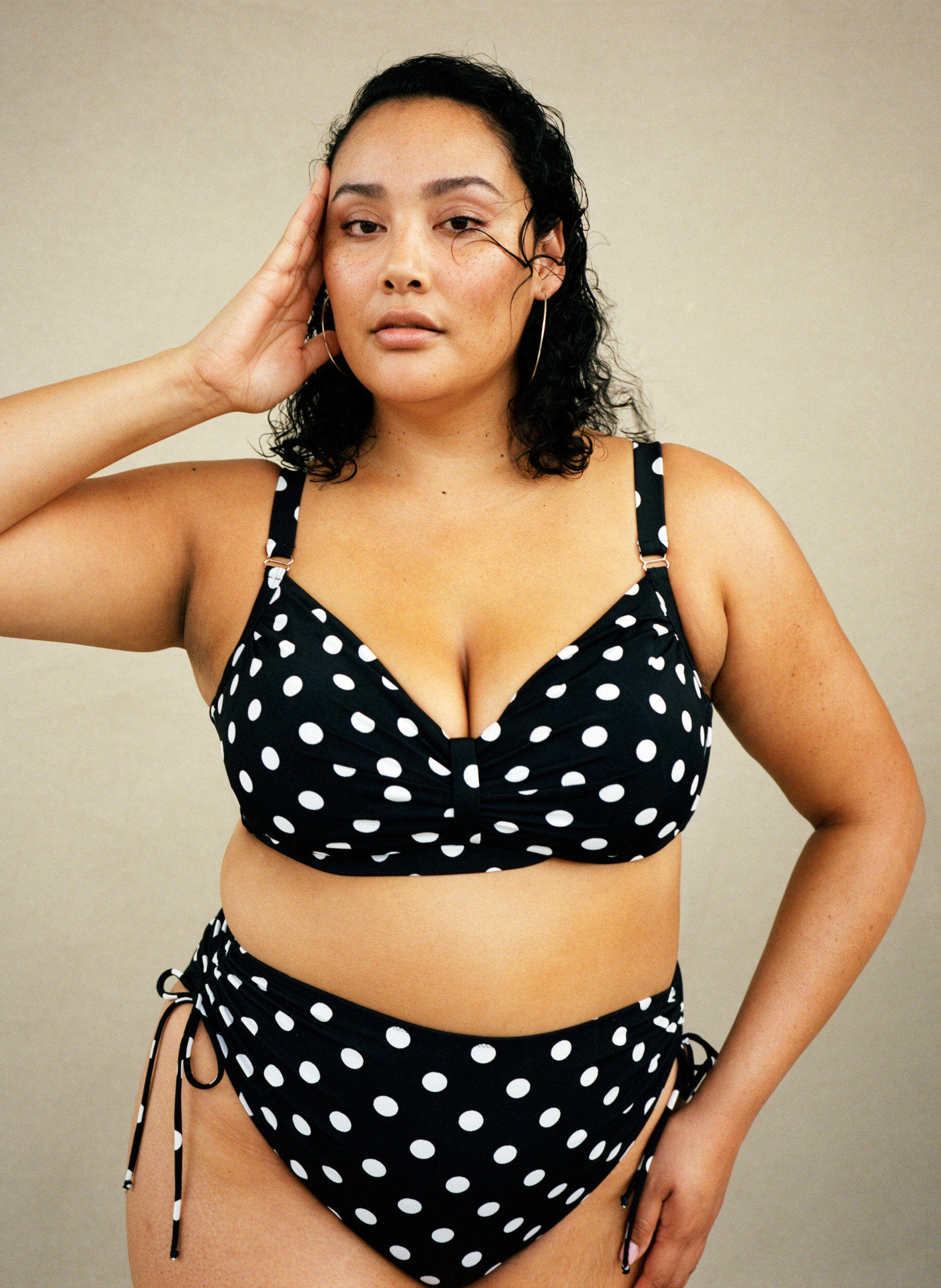 Zizzi Druk bikini bodems met een hoge taille, Dotted Print, Image image number 0