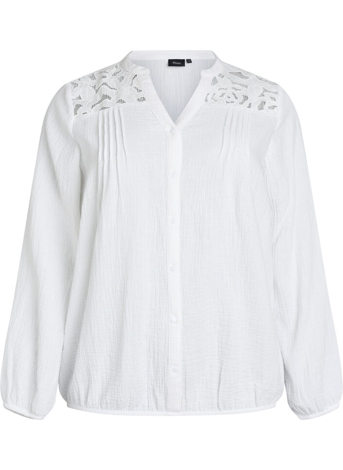 Katoenen mousseline blouse met geborduurde details, Wit, Packshot image number 0