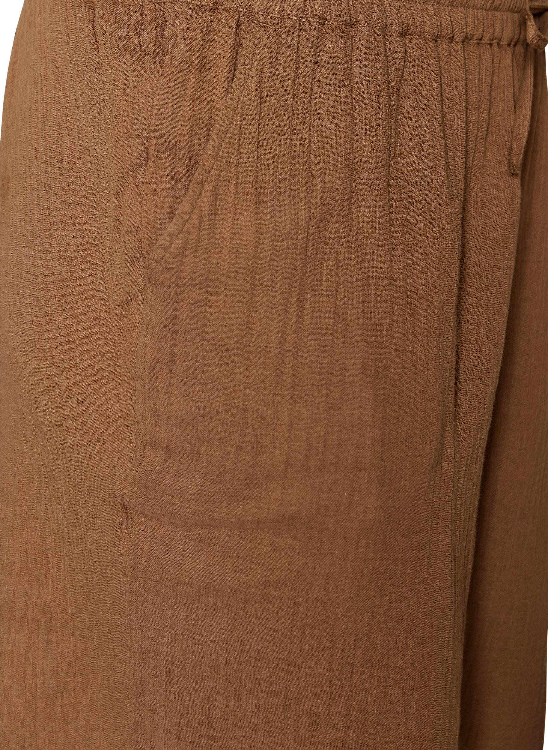 ZizziLos katoenen mousseline shorts met een hoge taille, Bruin, Packshot image number 2