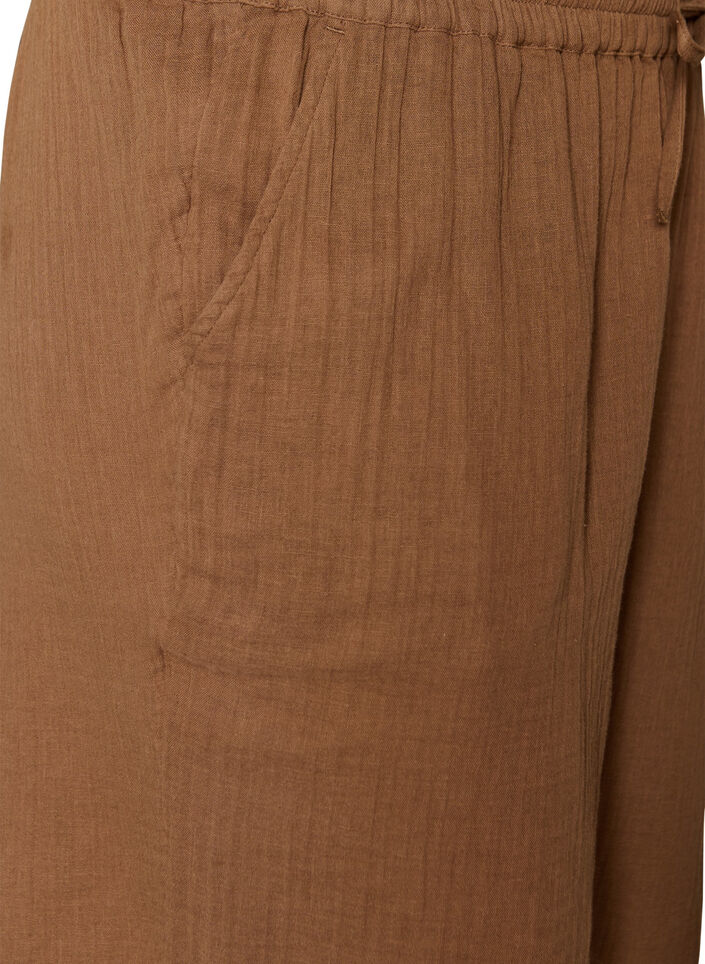 Los katoenen mousseline shorts met een hoge taille, Bruin, Packshot image number 2
