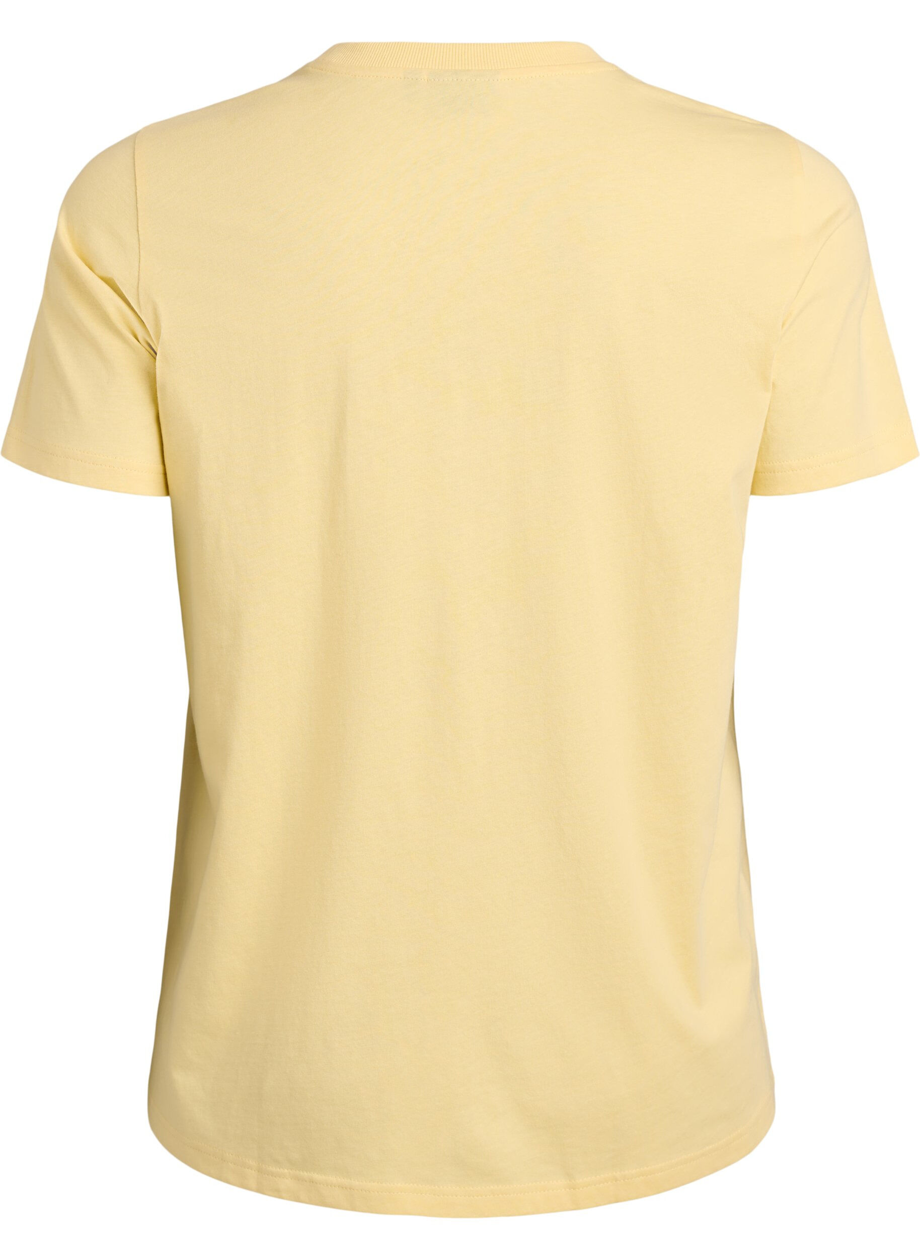 Zizzi Basic katoenen T-shirt met ronde hals, Geel, Packshot image number 1