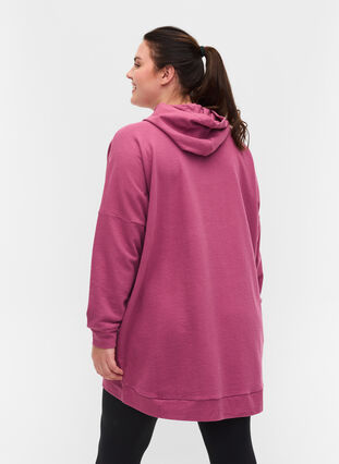 Cotton sweatshirt with hood and high-low effect, Violet Quartz, Model image number 1