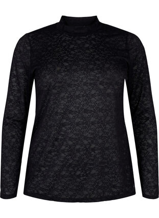 Nauwsluitende kanten blouse met lange mouwen, Black, Packshot image number 0