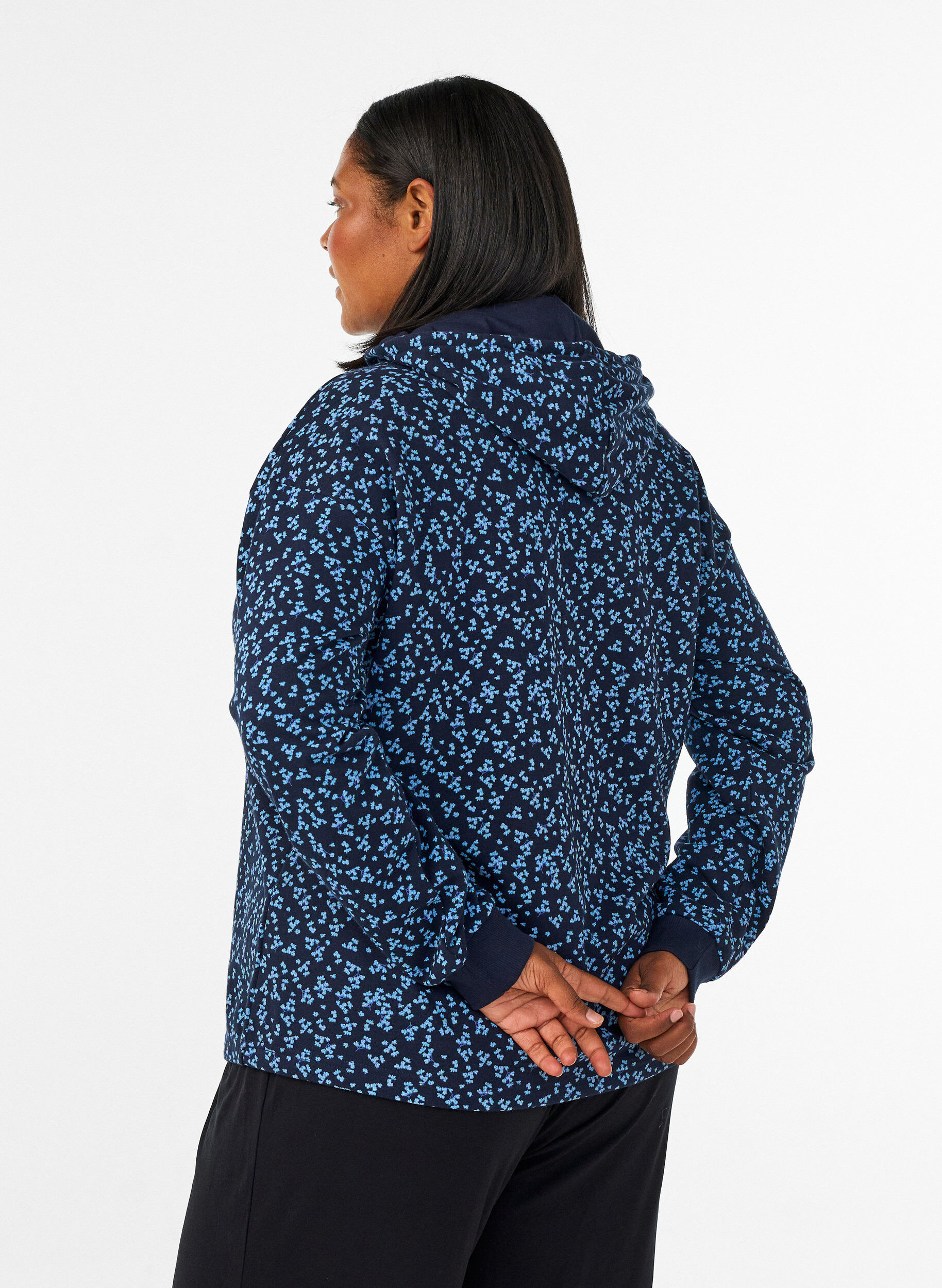 ZizziHoodie met all-overprint, Blauw, Model image number 2