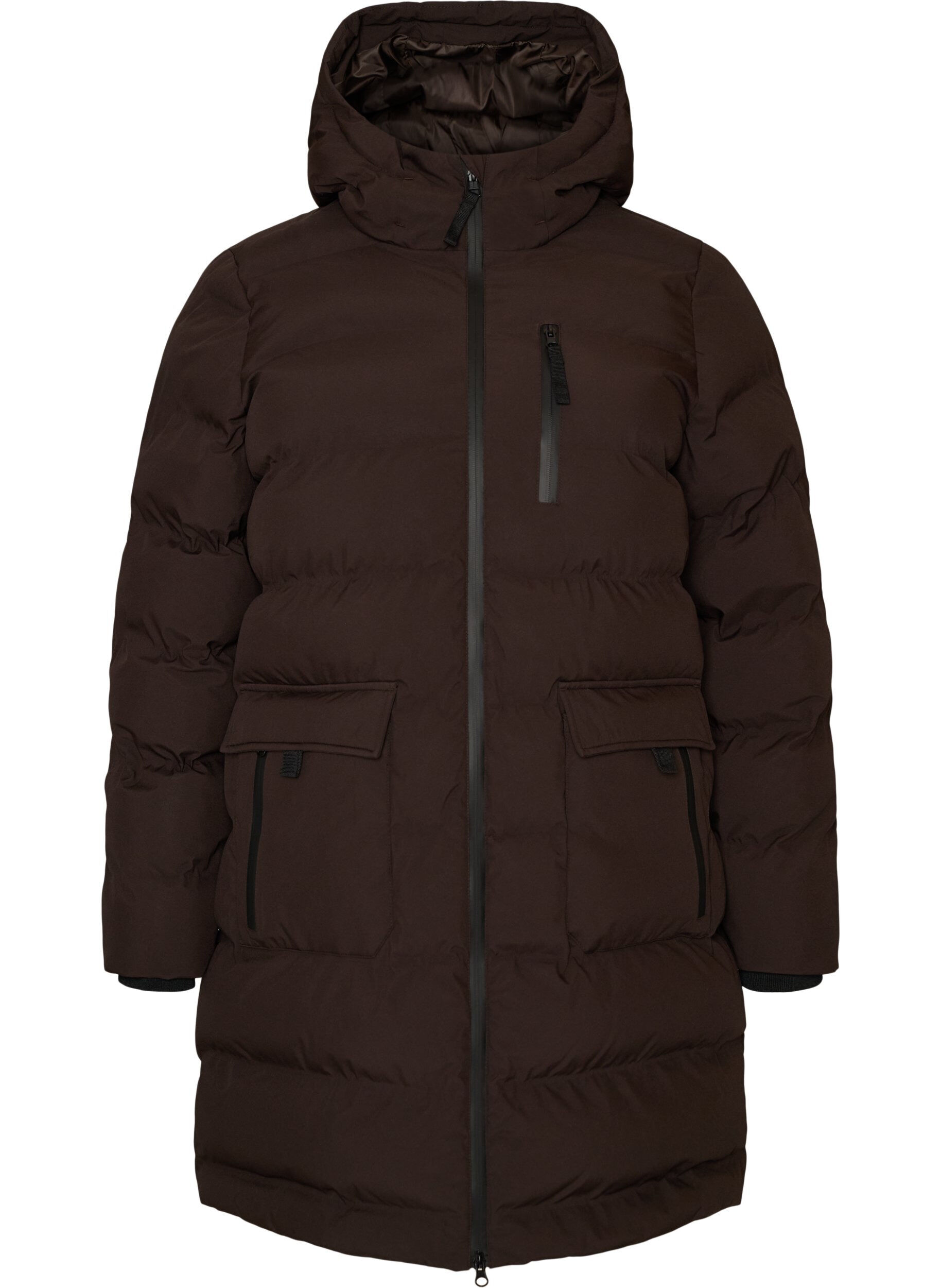 ZizziPufferjas met capuchon en zakken, Bruin, Packshot image number 0