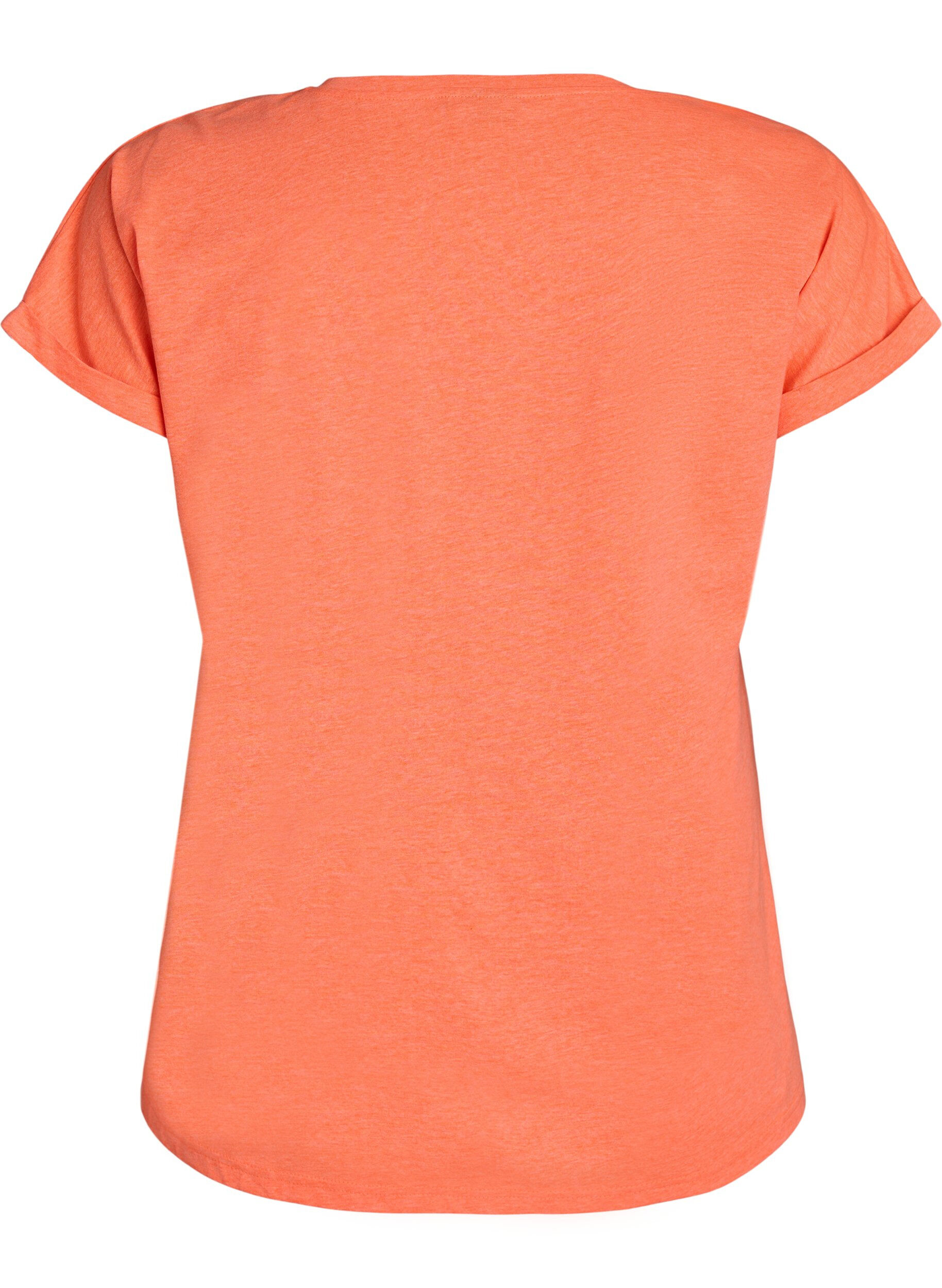 Zizzi T-shirt van katoen in neon kleur, Oranje, Packshot image number 1