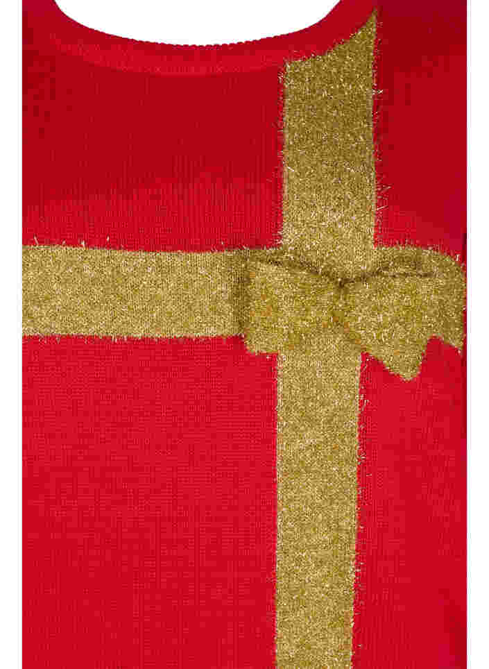 Gebreide kersttrui van lurex, Red W/gold lurex, Packshot image number 2