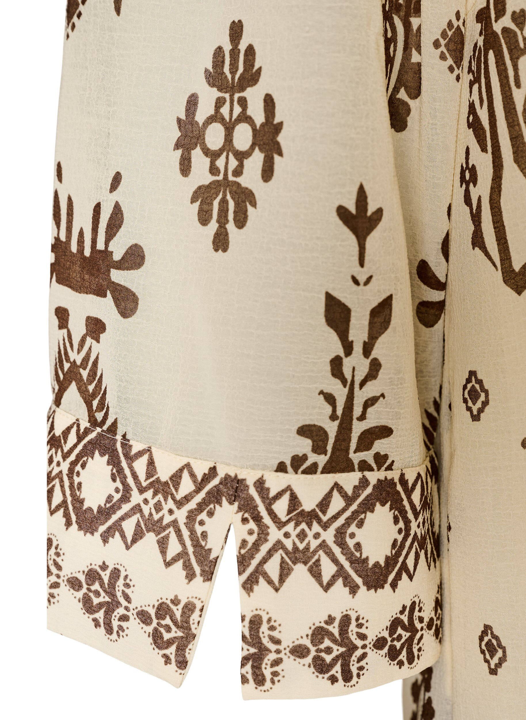 ZizziJurk met ornamentprint en ruchekraag, Beige, Packshot image number 3