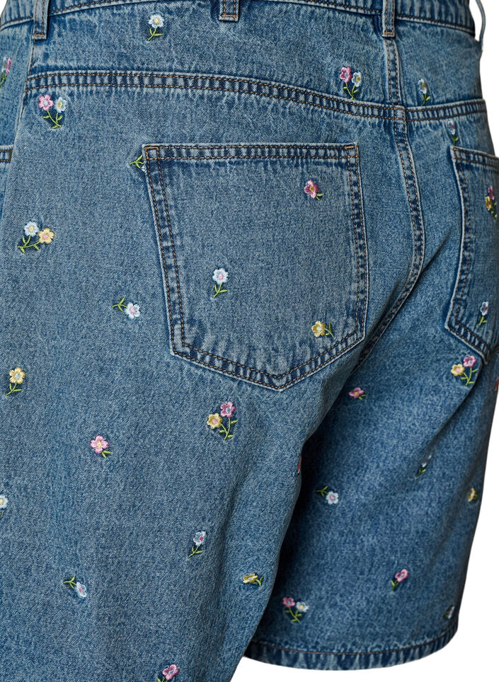Denimshorts met geborduurde bloemen, Blauw, Packshot image number 3