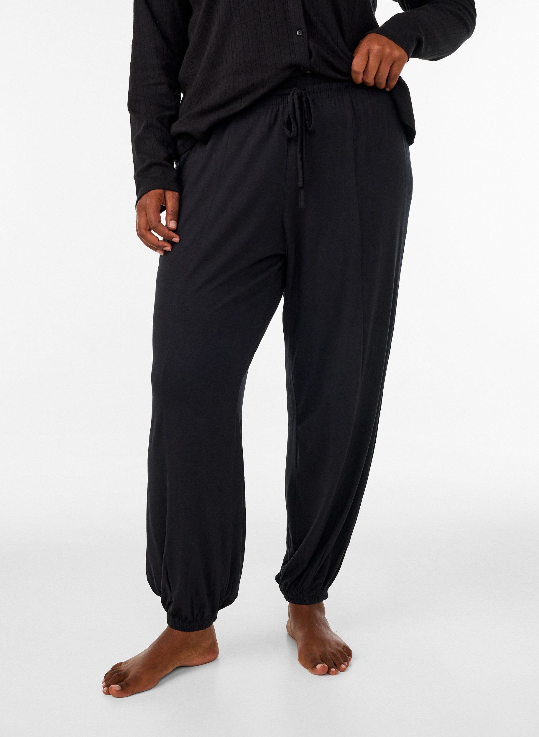 Jersey balloonbroek met hoge taille, Zwart, Model