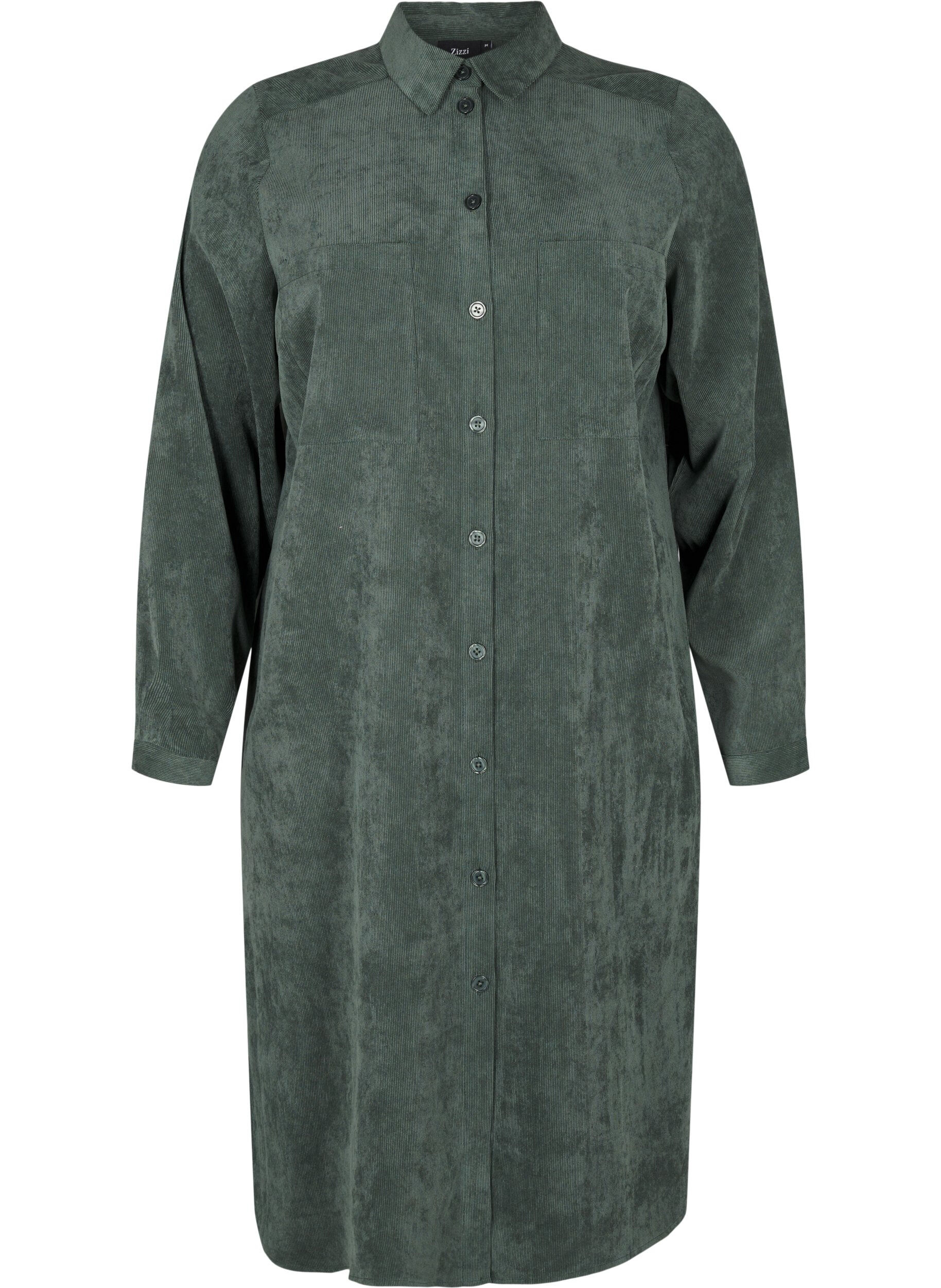 Zizzi Lange corduroy shirt jurk met knopen, Dark Forest, Packshot image number 0