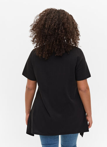 Katoenen t-shirt met korte mouwen en a-lijn, Black FIERCE, Model image number 1