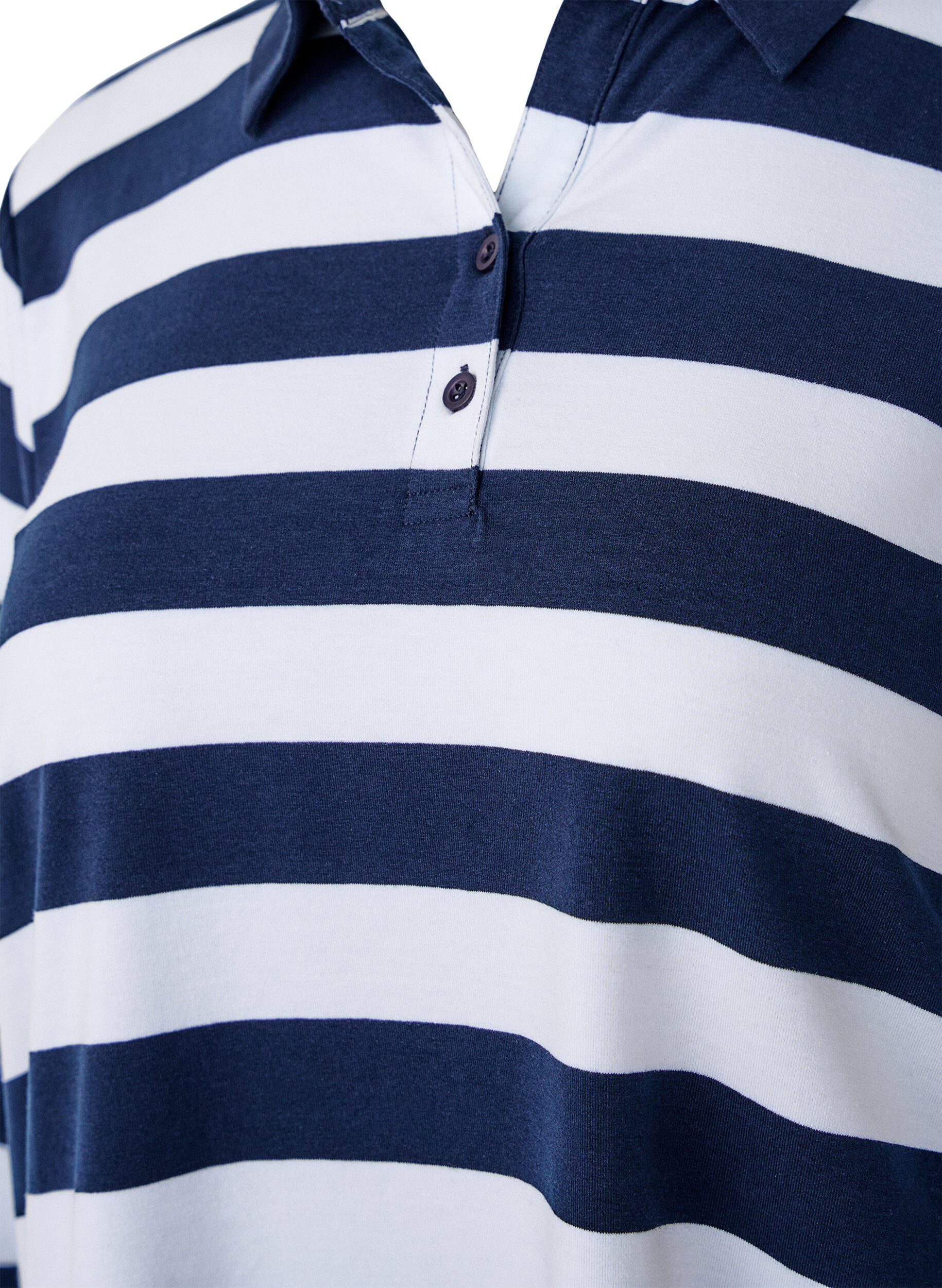 Zizzi Polo shirt met lange mouwen en strepen, Blauw, Packshot image number 2