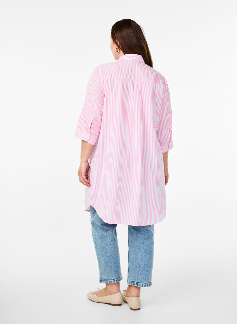 Lang gestreept shirt met 3/4 mouwen, Roze, Model image number 2