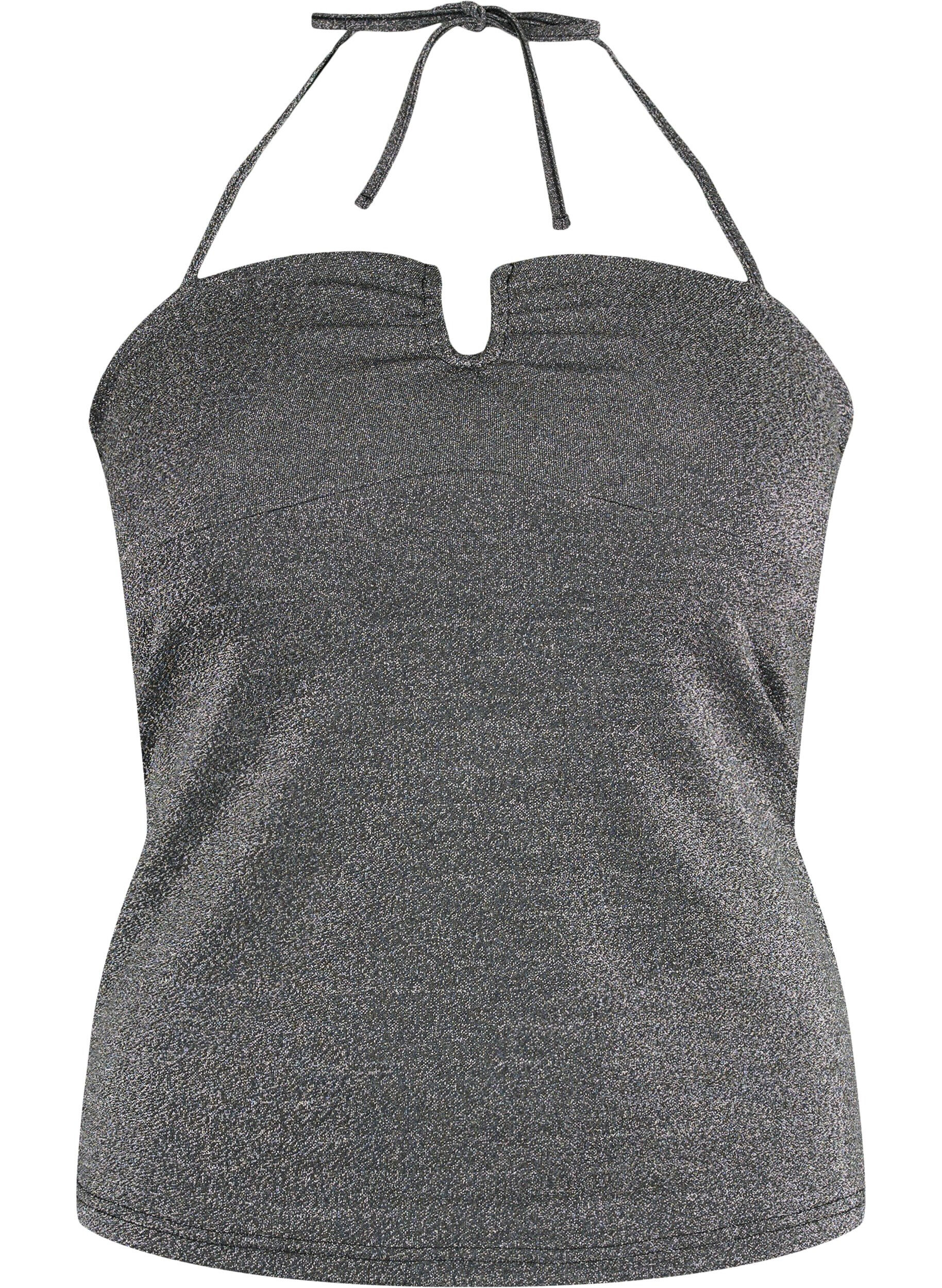 Zizzi Zilveren mouwloze top, Black Silver, Packshot image number 0