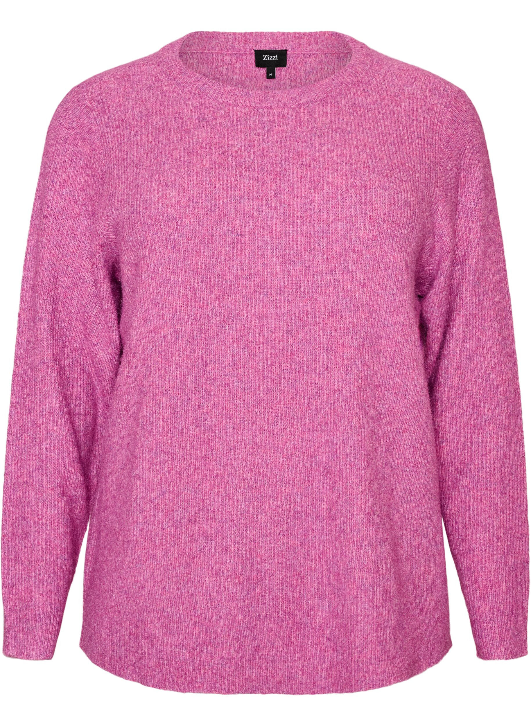 ZizziGem&ecirc;leerde gebreide blouse met ronde hals, Paars, Packshot image number 0
