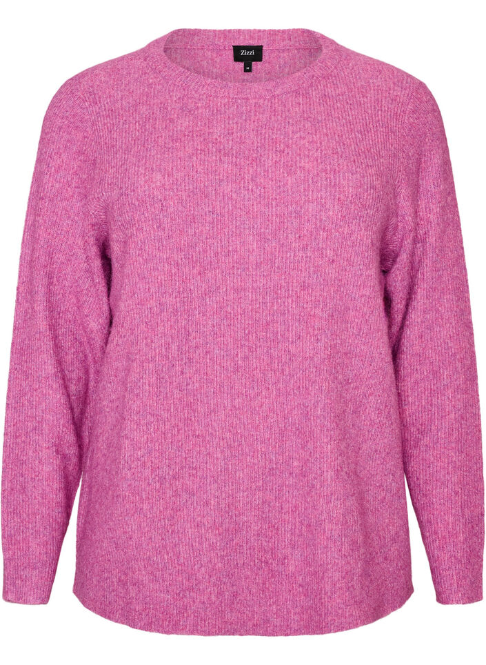 Gem&ecirc;leerde gebreide blouse met ronde hals, Paars, Packshot image number 0