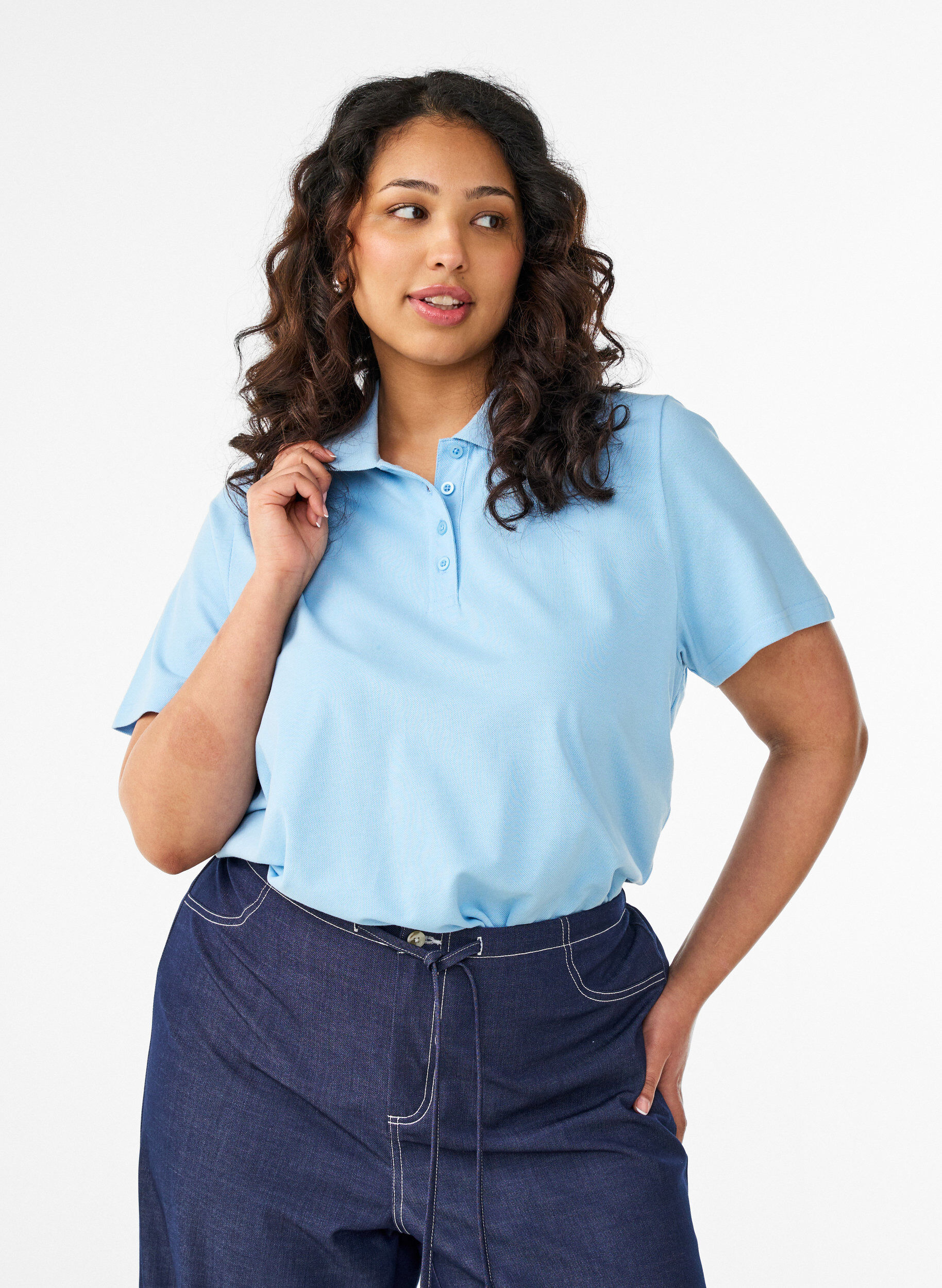 Zizzi Polo met korte mouwen, Blauw, Model image number 0