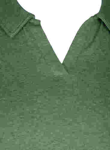 Gemêleerde top met kraag en 2/4 mouwen, Green Melange, Packshot image number 2