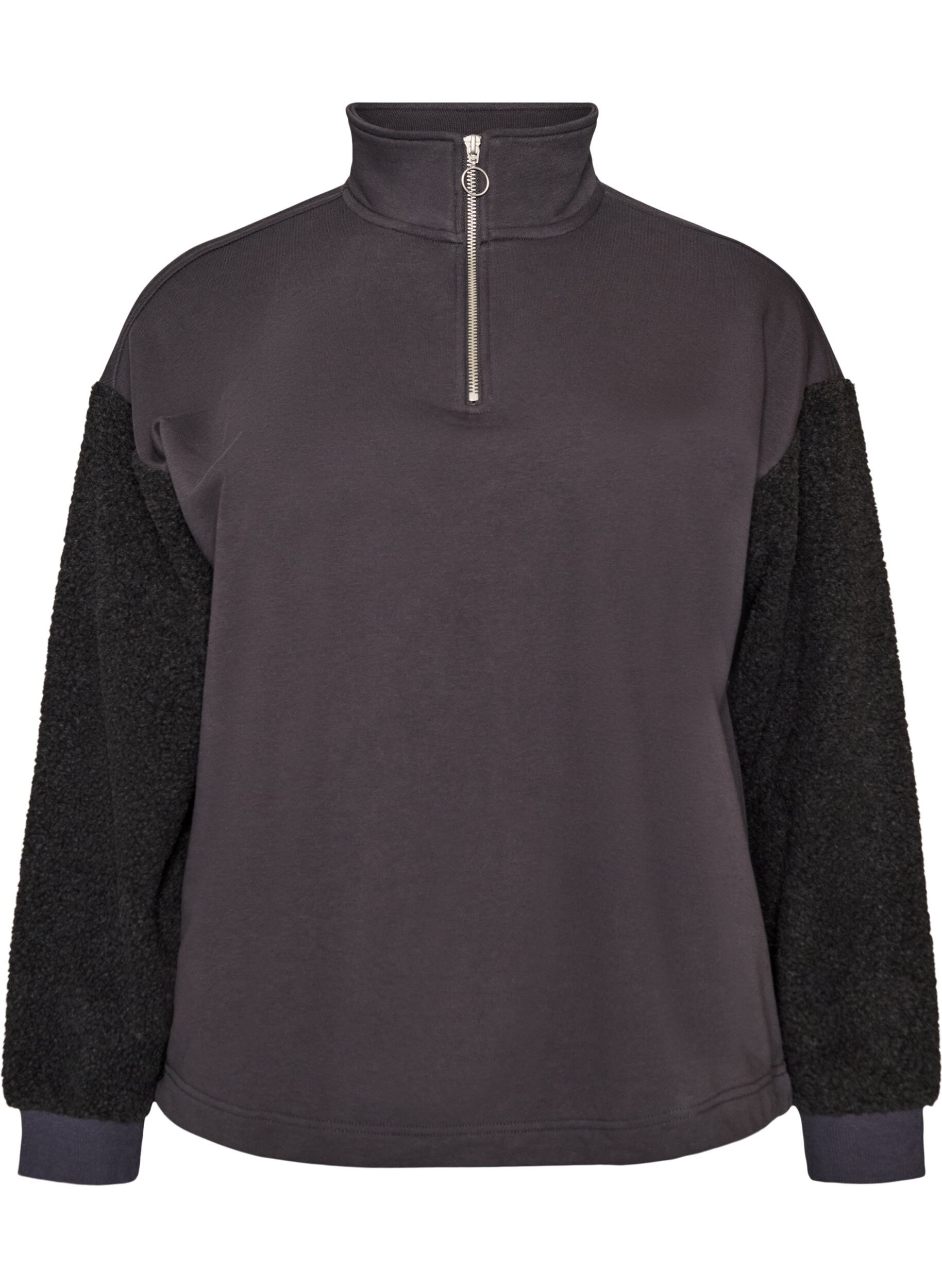 ZizziSweatshirt met teddymouwen en een hoge hals, Grijs, Packshot image number 0