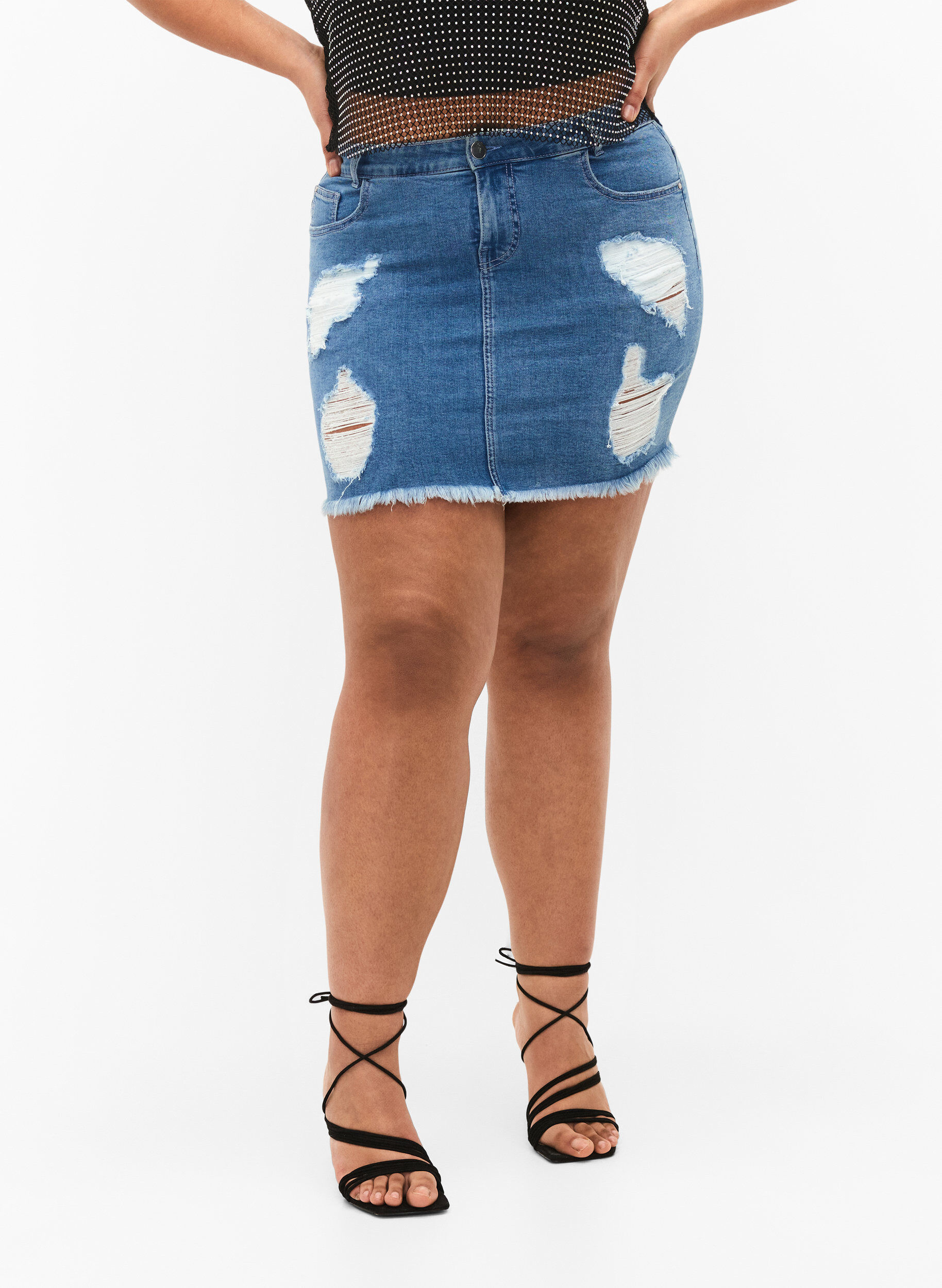 Zizzi Strakke denimrok met split, Blue denim, Model image number 2