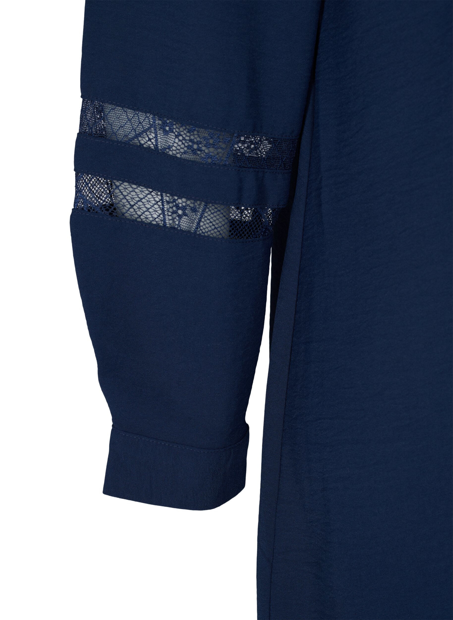 Zizzi Lang shirt met kanten details, Navy Blazer, Packshot image number 3