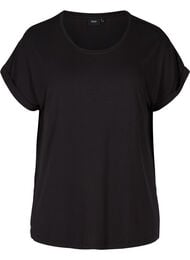 T-shirt in viscosemix met ronde hals, Black