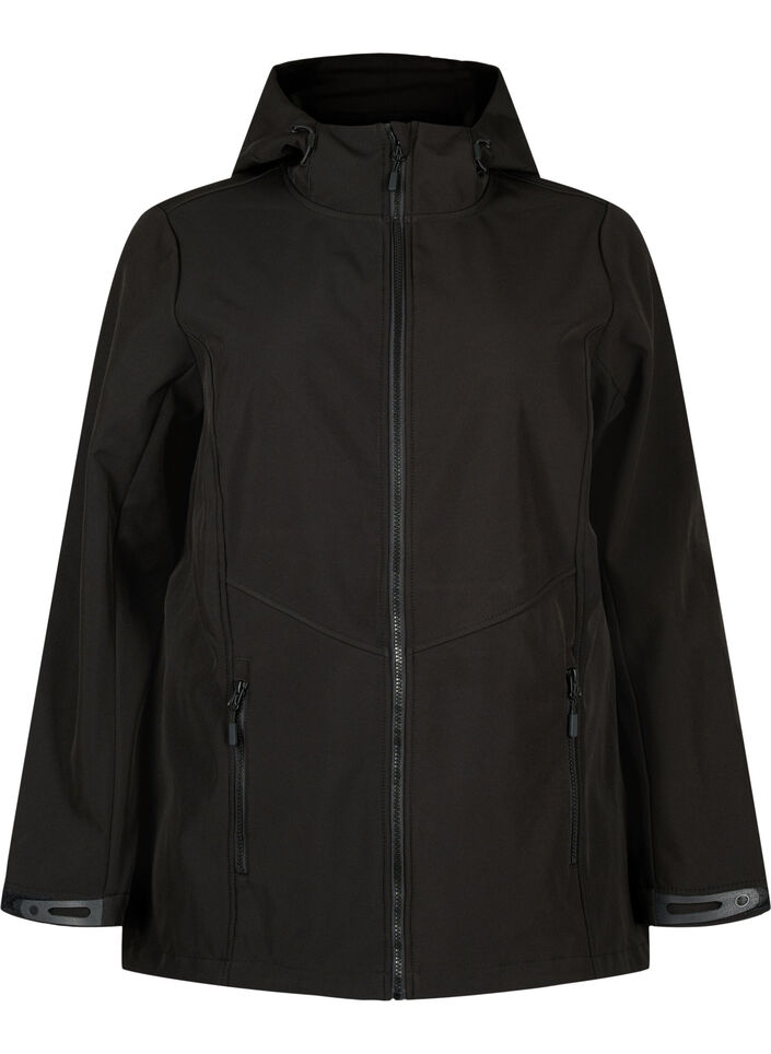 Korte softshell jas met zakken, Black, Packshot image number 0