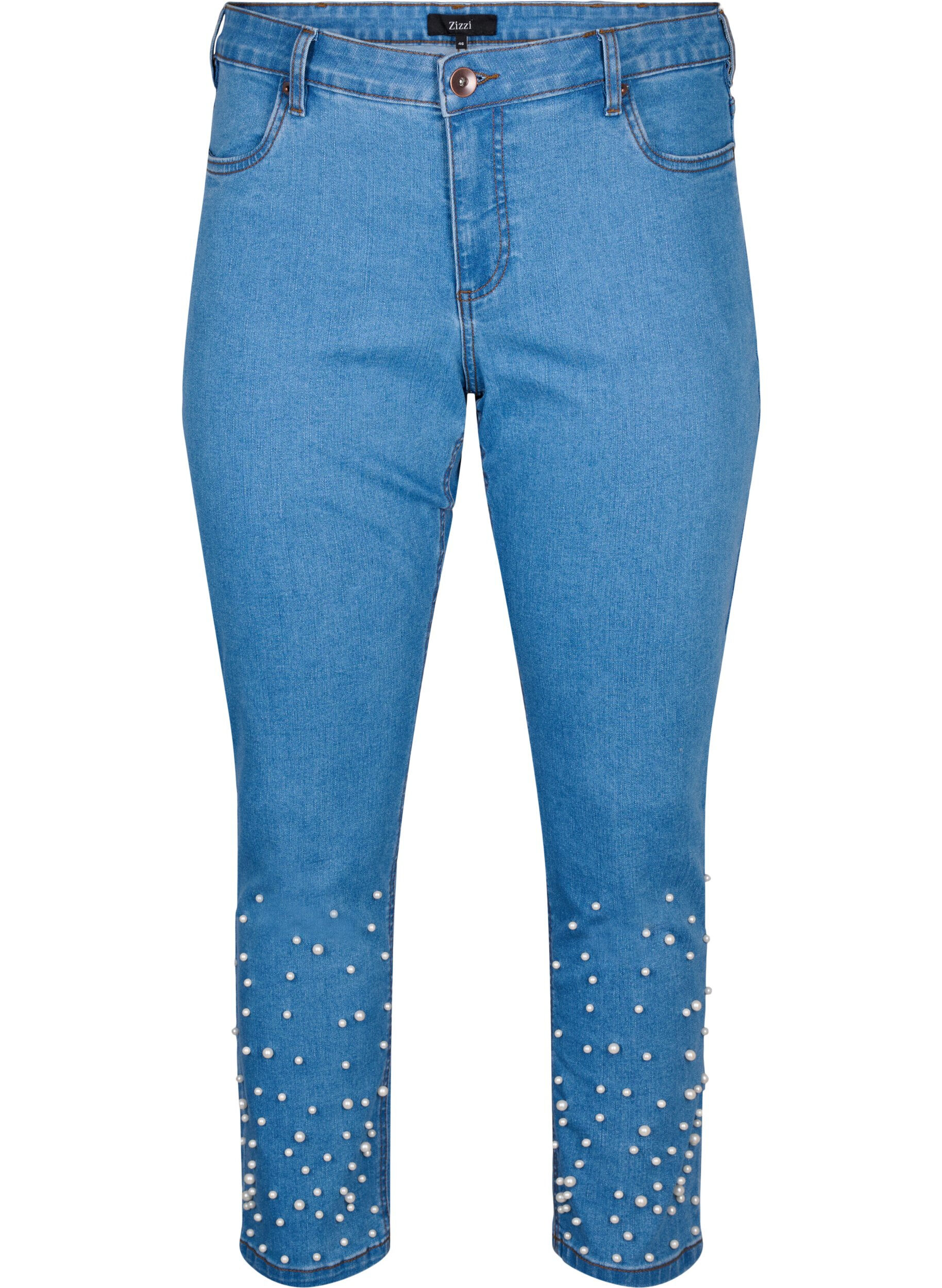 Zizzi Slim fit Emily jeans met parels, Light Blue, Packshot image number 0