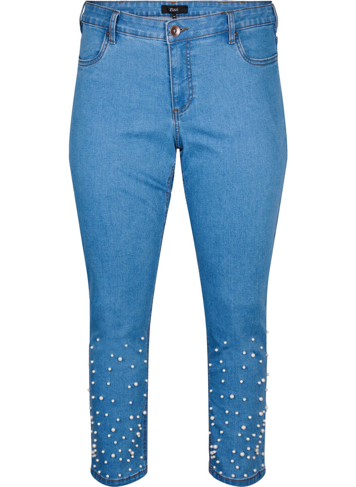 Slim fit Emily jeans met parels, Light Blue, Packshot image number 0