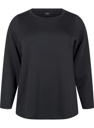 Modal blend blouse met ronde hals, Zwart