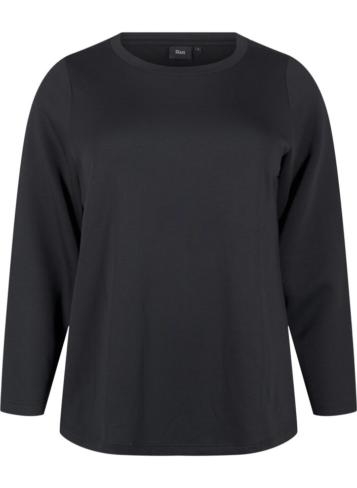 Modal blend blouse met ronde hals, Zwart, Packshot image number 0