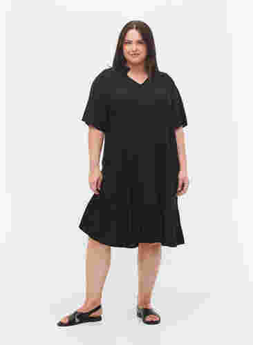 Viscose jurk met korte mouwen en v-hals, Black, Model image number 2