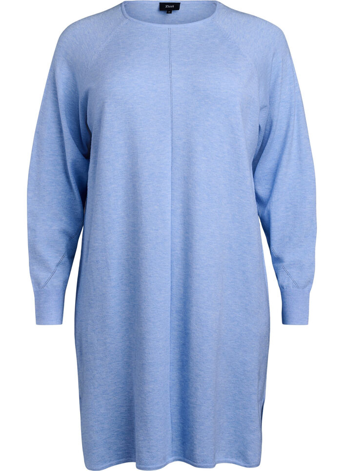 Gebreide jurk met een ronde hals en gebreid patroon, Della R. Blue Mel., Packshot image number 0