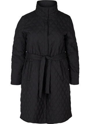 Gewatteerde jas met striksluiting, Black, Packshot image number 0