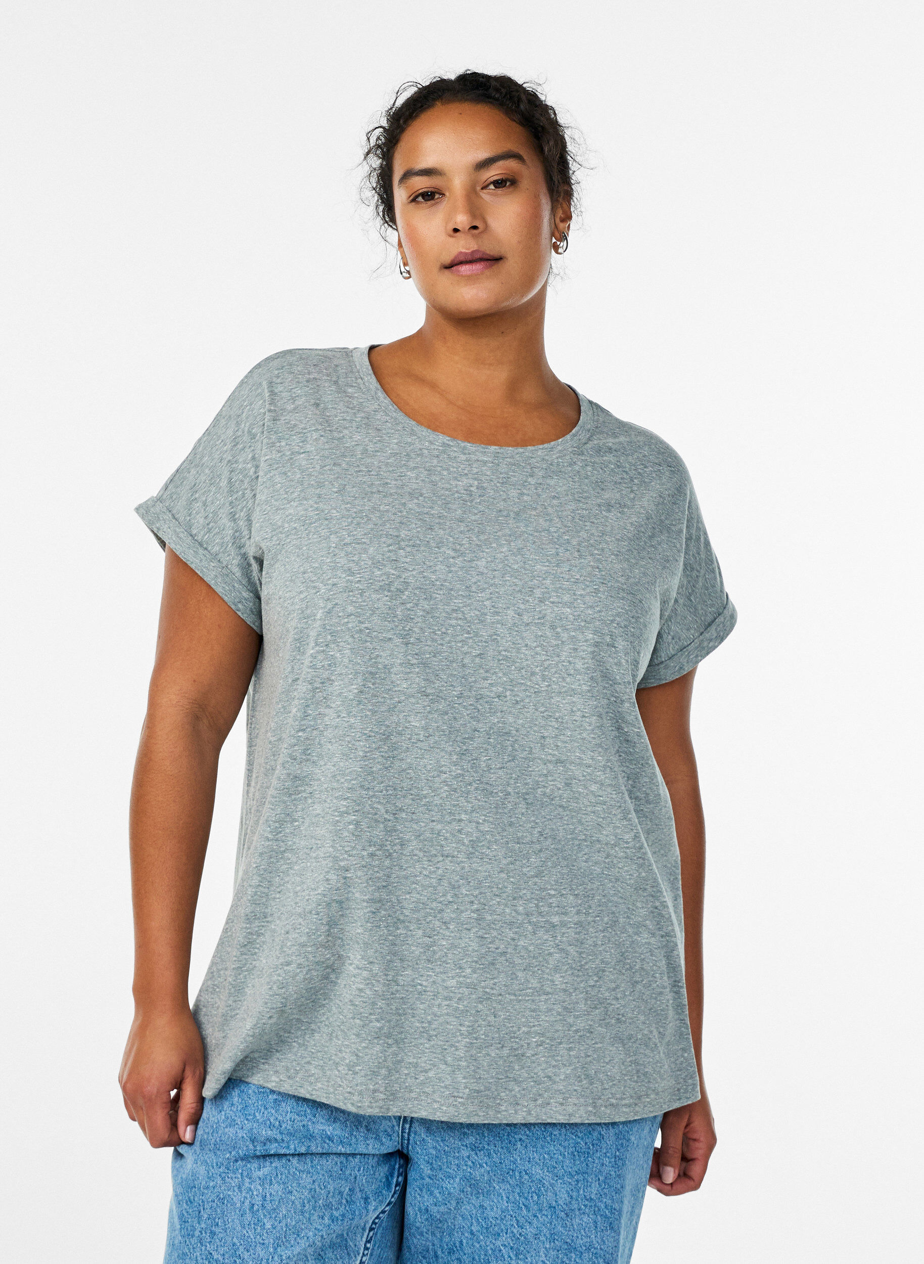 Gem&ecirc;leerd T-shirt met korte mouwen, Groen, Model