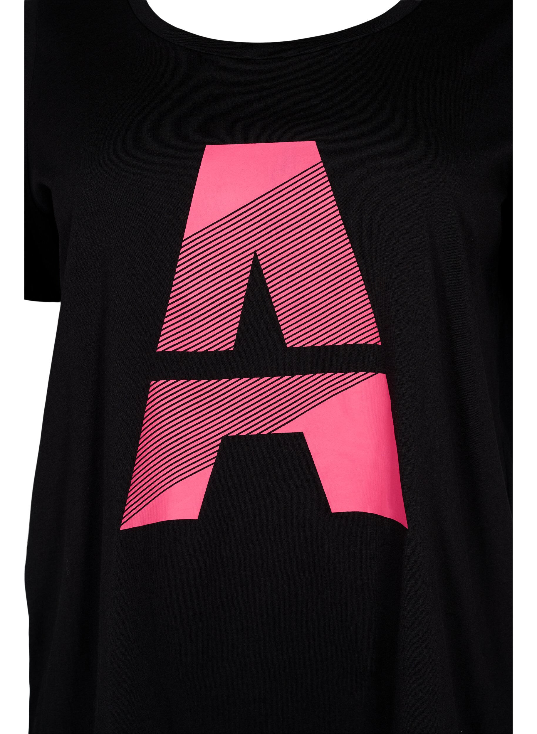 Zizzi Trainingsshirt met print, Black w. Pink A, Packshot image number 2