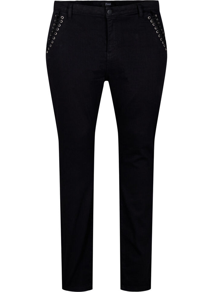 Super slanke Amy jeans met stud detail, Black, Packshot image number 0