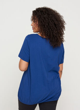 T-shirt met korte mouwen, ronde hals en kanten rand, Twilight Blue, Model image number 1