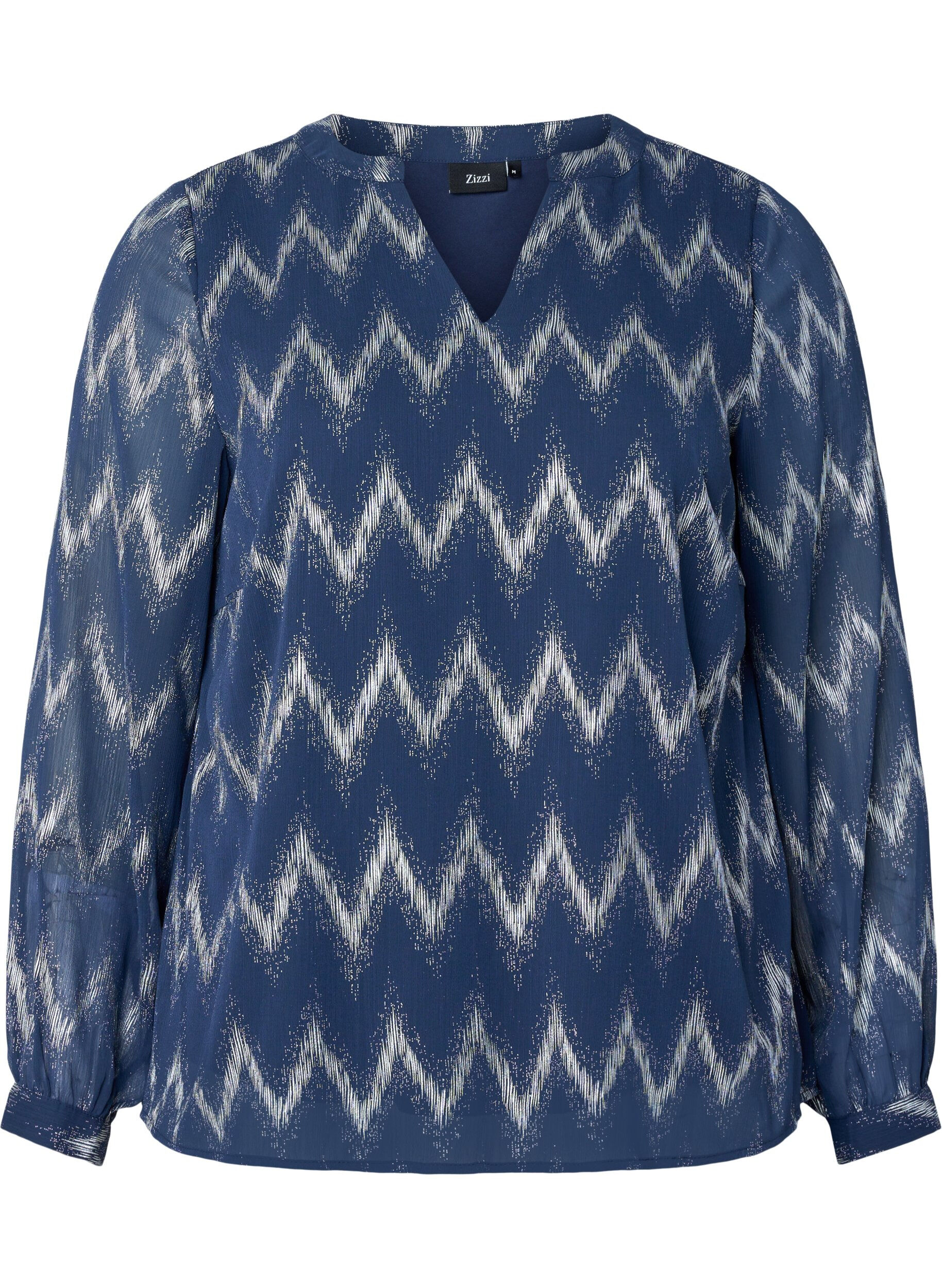 Zizzi Bedrukte blouse met V-halslijn, Blauw, Packshot image number 0