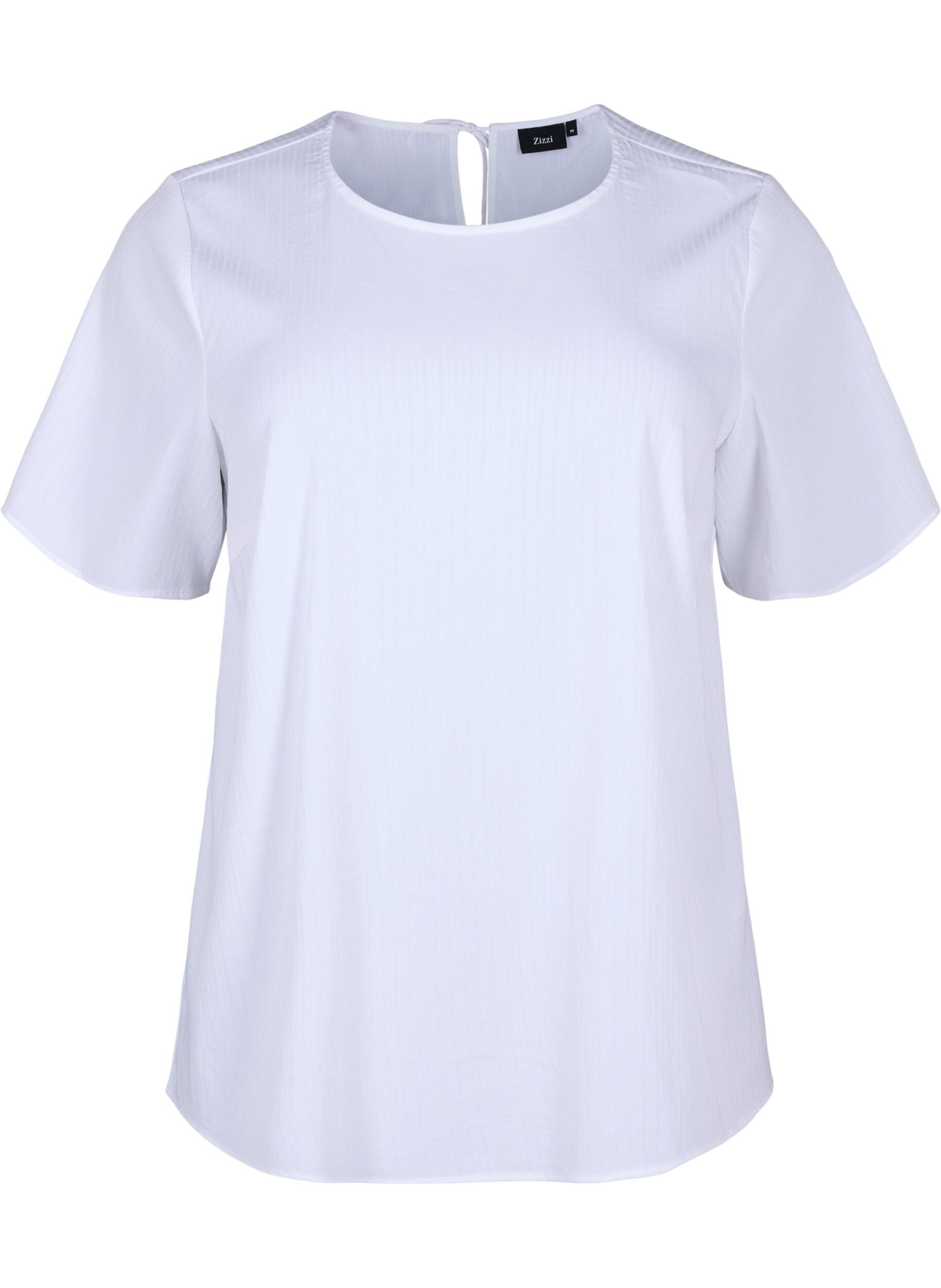 Zizzi Blouse van viscose met korte mouwen en strikjes, Bright White, Packshot image number 0
